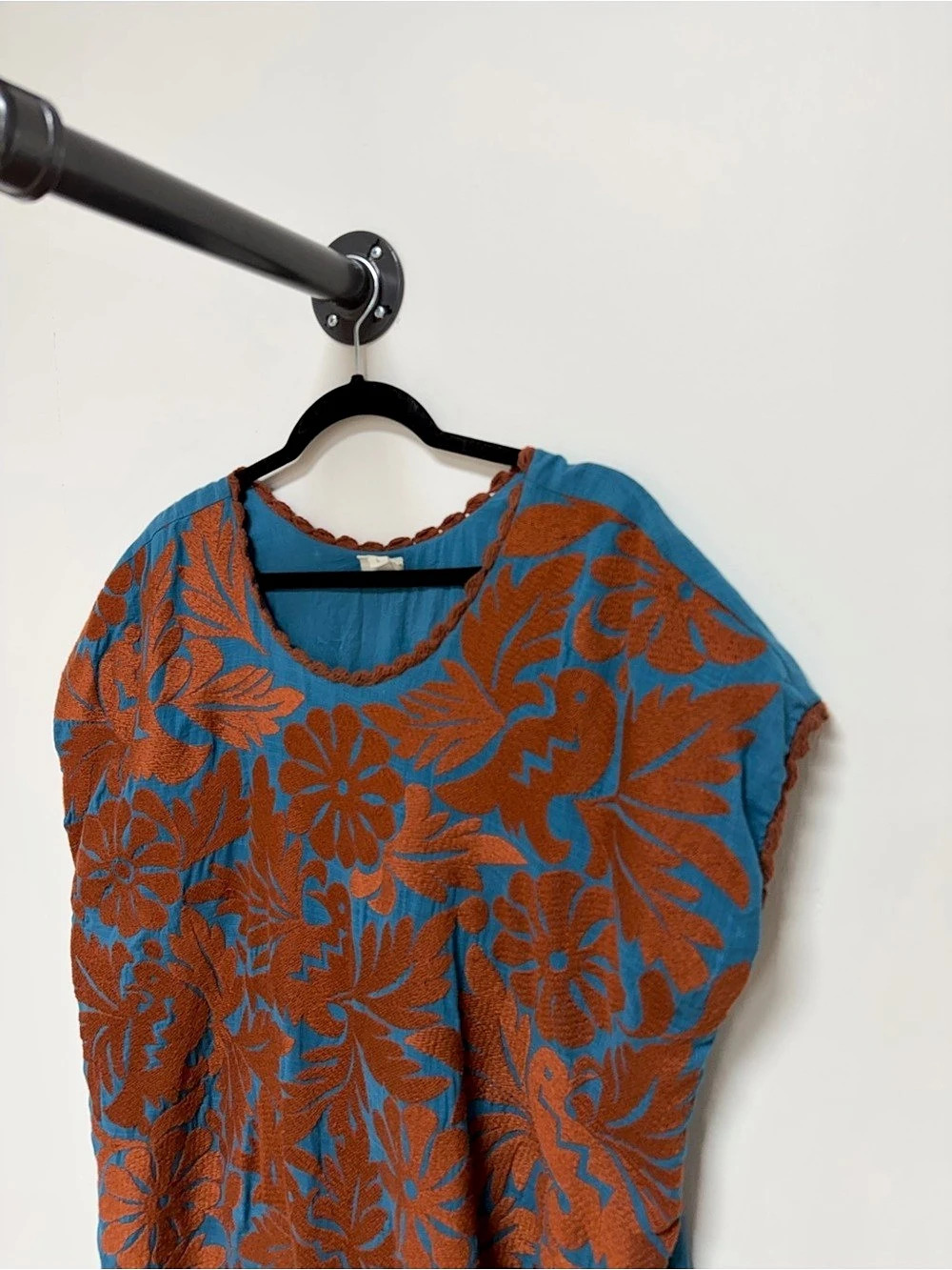 Sister Mary Blue Rust Embroidered Mexican Tunic Dress Size L